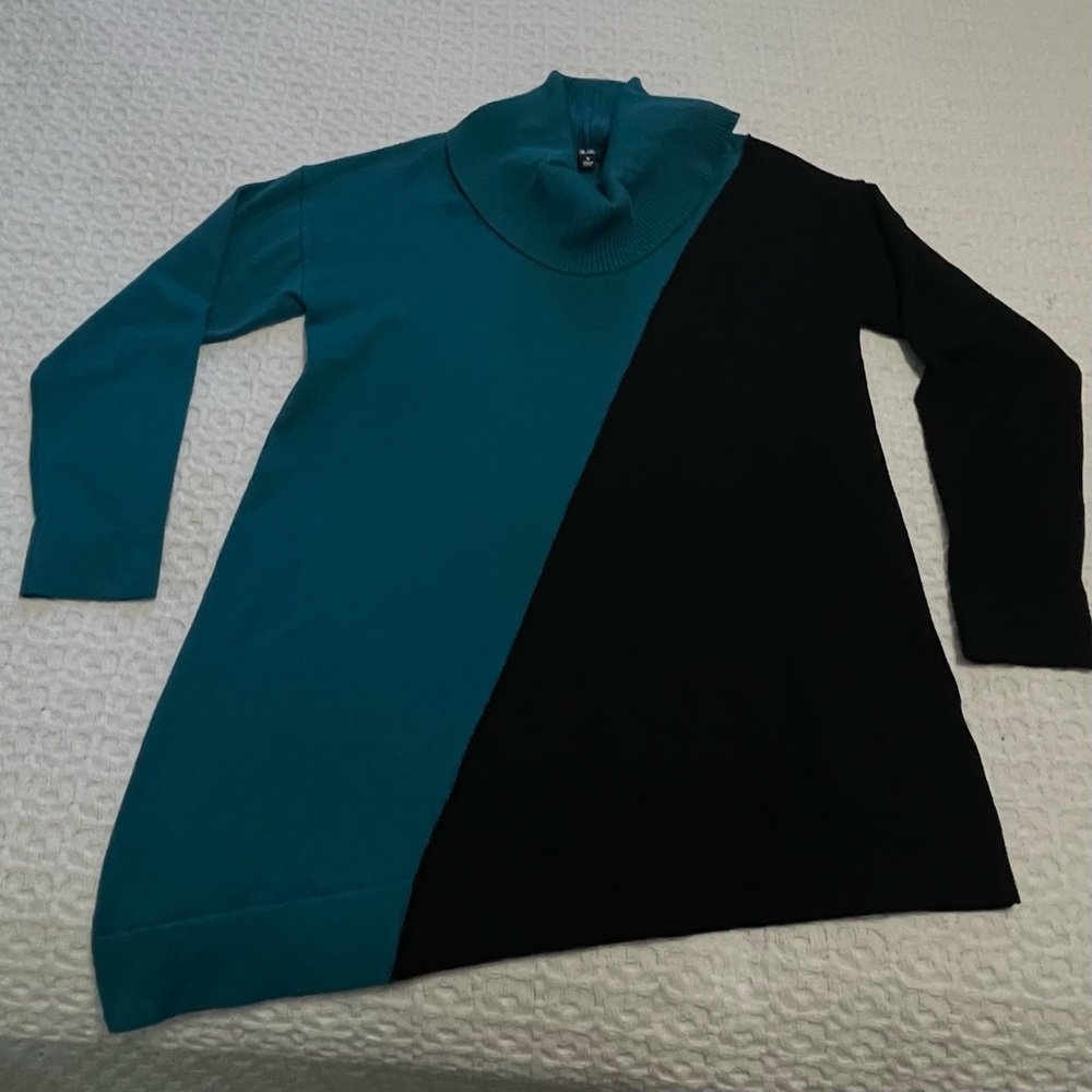 Slim Factor Teal  and Black Cowl Neck Sweater‎ ~Size Small Office Attire